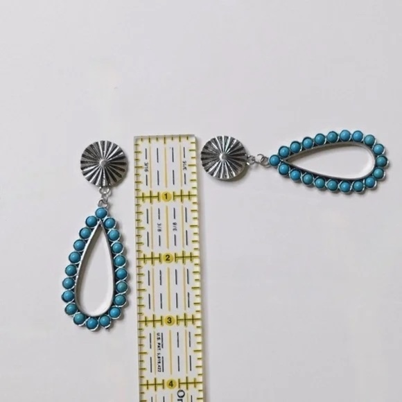 NEW! Turquoise Concho Drop Earrings Western Southwestern Cowgirl Ranch Rodeo - Picture 6 of 7
